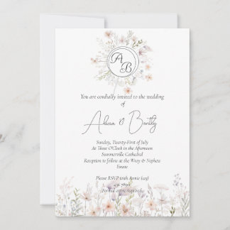 Soft Pastel Watercolor Wild Flowers Wedding Invitation