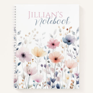 Soft Pastel Watercolor Wildflower Botanical Notebook