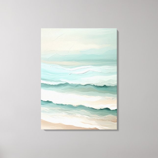 Soft Pastel Waves Minimalist Beach Wrapped Canvas  (Front)