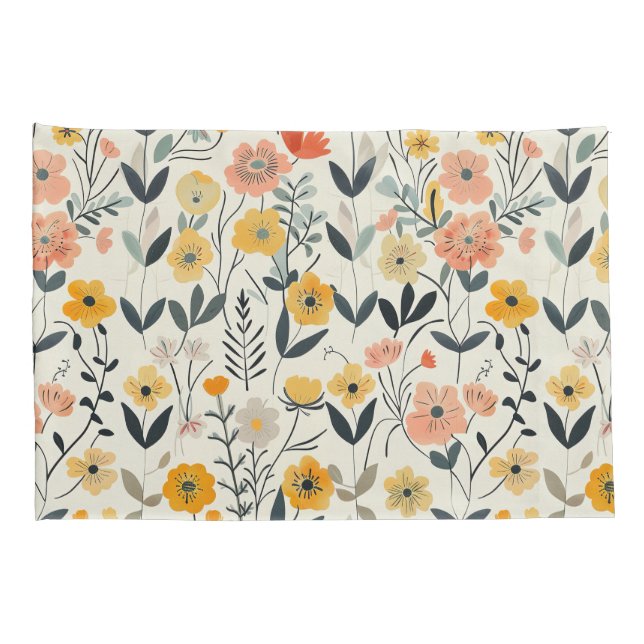 Soft Pastel Wildflower Botanical Pattern Sham (Back-Right)