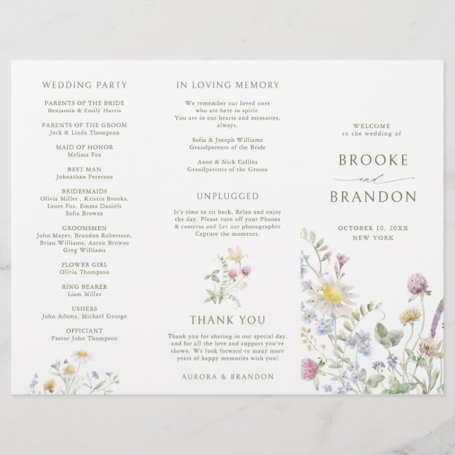 Soft Pastel Wildflower Botanical Wedding Program (Front)