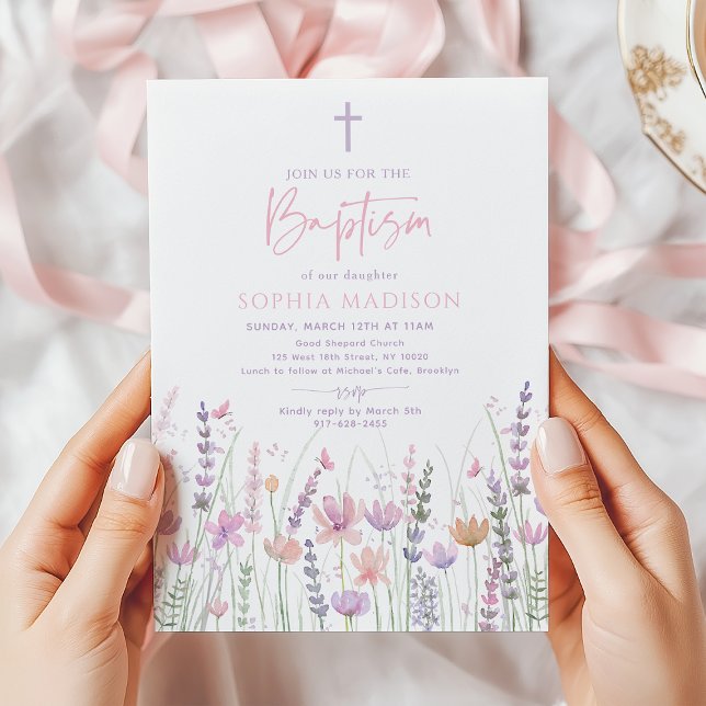 Soft Pastel Wildflower Butterfly Baptism Invitation (Creator Uploaded)
