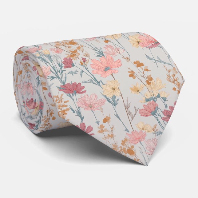 Soft Pastel Wildflower Pattern Tie (Rolled)