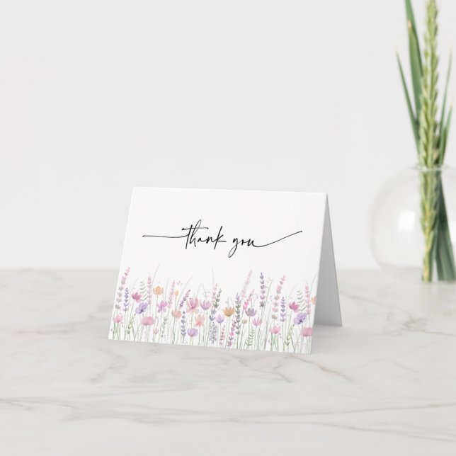 Soft Pastel Wildflower Wedding Thank You Card (Front)