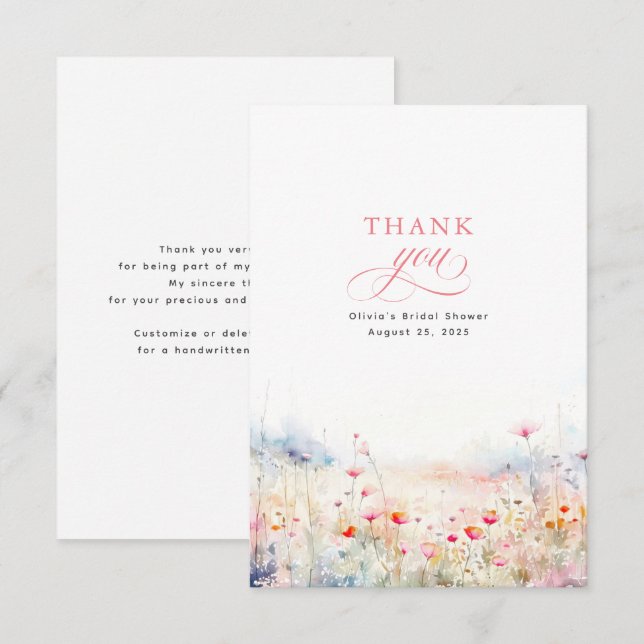 Soft Pastel Wildflowers Thank You Card (Front/Back)