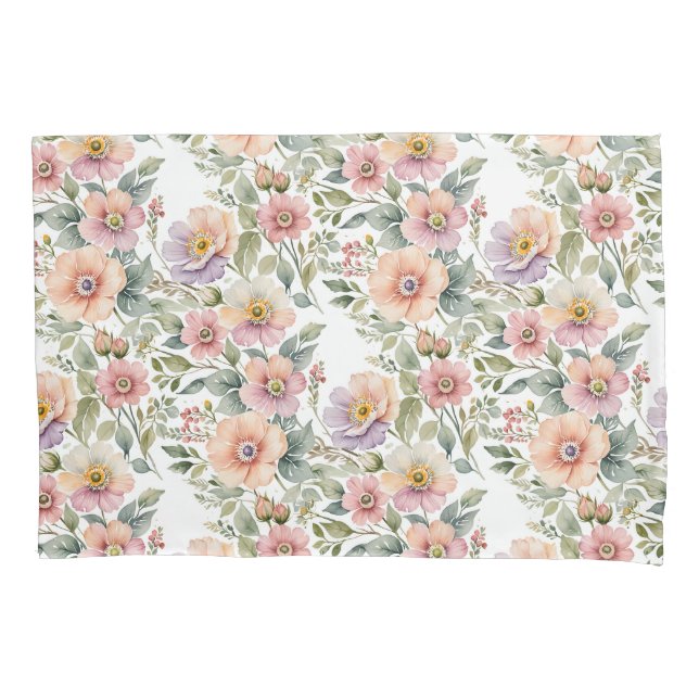 Soft Pastel Windflower Sprays Pillowcase (Front)