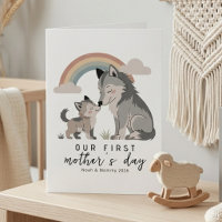 Soft Pastel Wolf Mum Pup First Mothers Day Rainbow