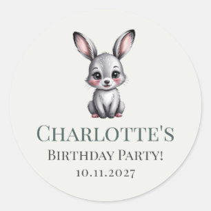 Soft Pastel Woodland Bunny with Name Girl Birthday Classic Round Sticker