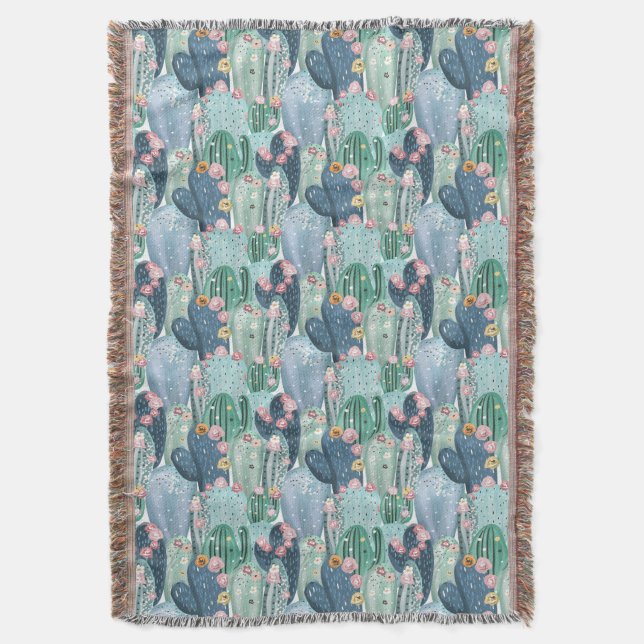 Soft Patel Cactus Pattern Throw Blanket (Front Vertical)