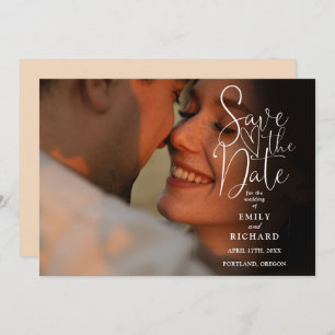 Soft Peach 2 Photo Elegant Script Wedding Save The Date