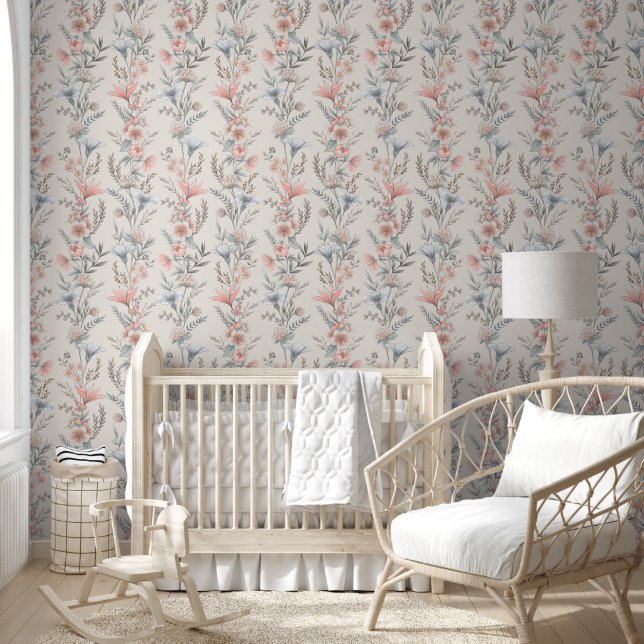 Soft Peach and Blue Flower Chain Wallpaper (Kids)
