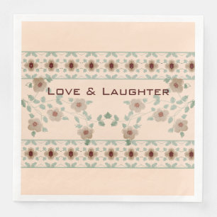 Soft Peach and Green Decorative Floral Napkin