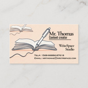 Soft Peach: Books and Pens in Minimalist Art Business Card
