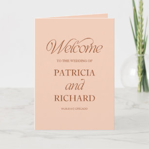 Soft Peach Calligraphy Wedding Folded Program Programme