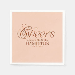 Soft Peach Cheers Modern Minimalist Wedding Napkin