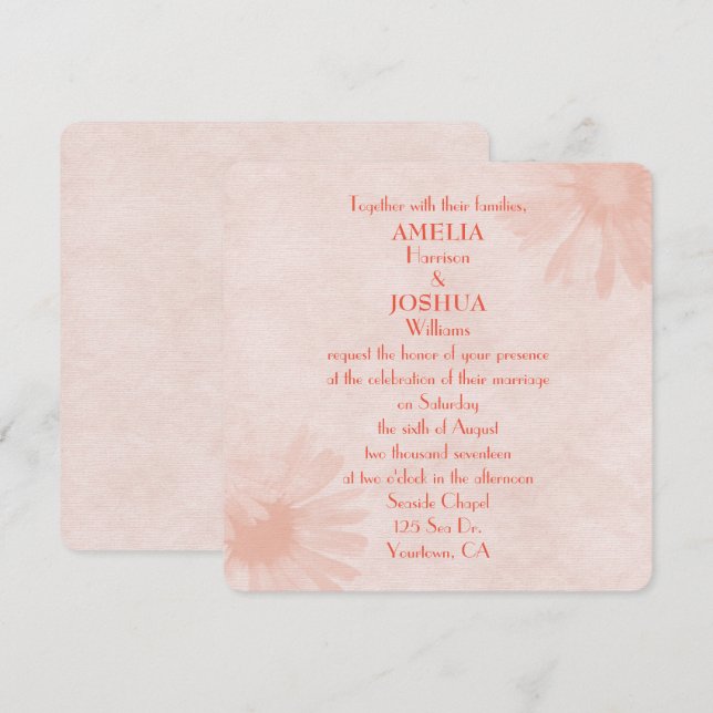 Soft Peach Daisy Wedding Invitation (Front/Back)