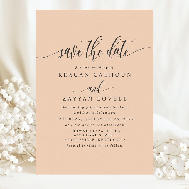 Soft Peach Elegant Calligraphy Save The Date (Creator Uploaded)