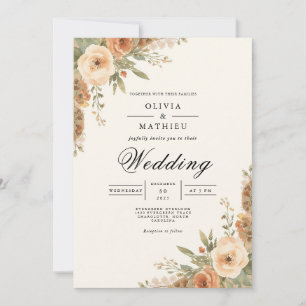 Soft Peach Floral Accent Wedding Invitation