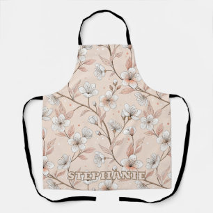 Soft Peach Floral Branch with White Blooms Apron