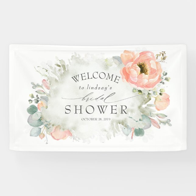 Soft Peach Floral Bridal Shower Banner (Horizontal)