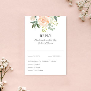 Soft Peach Floral Watercolor Wedding Reply RSVP Card