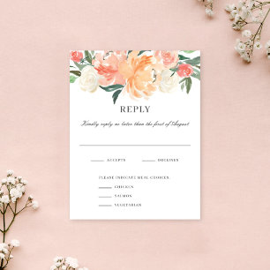 Soft Peach Floral Watercolor Wedding RSVP Card