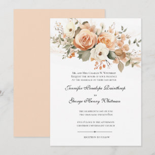 Soft Peach Floral Wedding Invitation