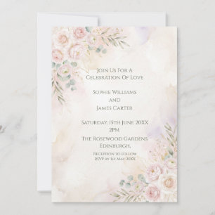 Soft Peach Floral Wedding Invitation