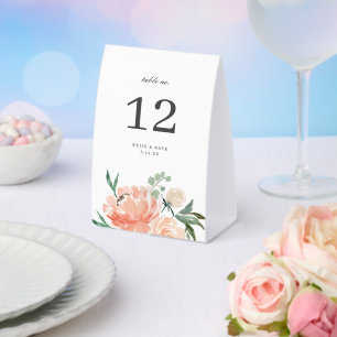 Soft Peach Floral Wedding Table Number