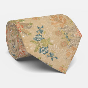 Soft Peach Flowers Olive Leaves Tie