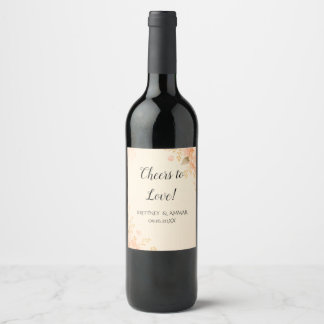 Soft Peach & Gold Hydrangea Floral Wedding Wine Bo Label