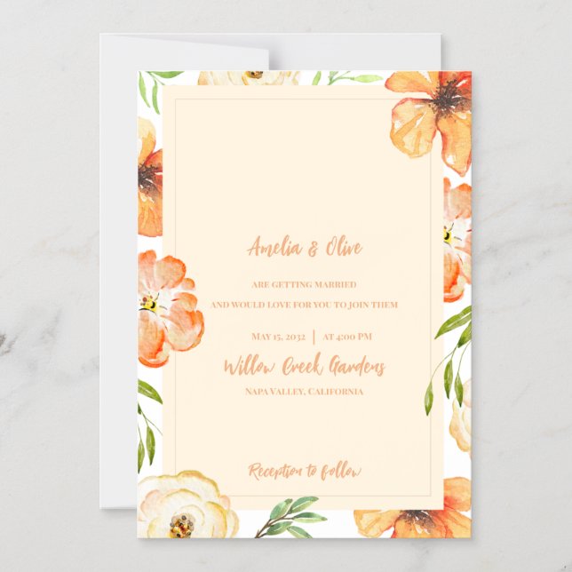Soft Peach Meadow Floral Wedding Magnetic Invitation (Front)