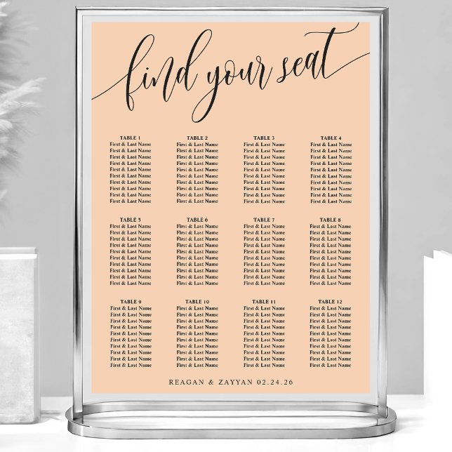 Soft Peach Minimalist Script Wedding Seating Chart (Creator Uploaded)