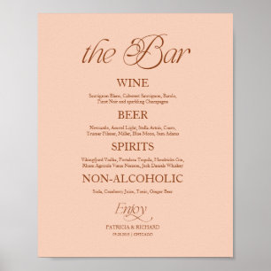 Soft Peach Minimalist "The Bar" Wedding Menu Sign
