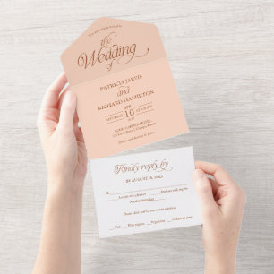 Soft Peach Minimalist Wedding Elegant All In One Invitation