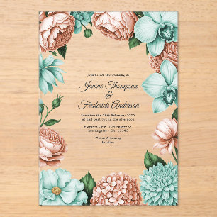 Soft Peach & Mint Modern Botanical Wedding Acrylic Invitations