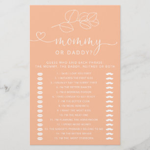 Soft Peach Modern Baby Shower Mummy or Daddy Game