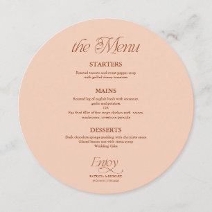 Soft Peach Modern Minimalist Circle Wedding Menu
