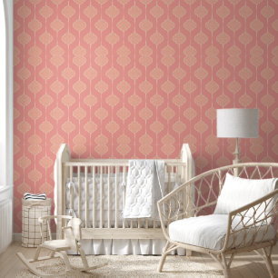 Soft Peach Pink Arabesque Pattern Wallpaper