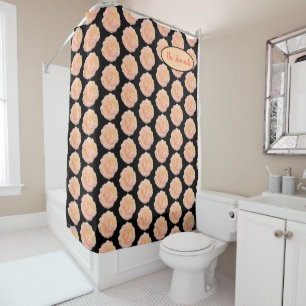 Soft Peach Pink Yellow Rose Design on Black BG Shower Curtain