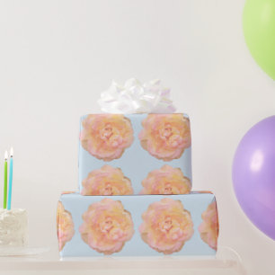 Soft Peach Pink Yellow Rose Design Pastel Blue BG Wrapping Paper