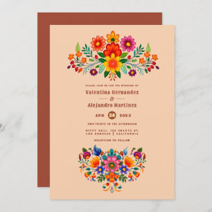 Soft Peach & Red Clay Folk Art Fiesta Wedding Invitation