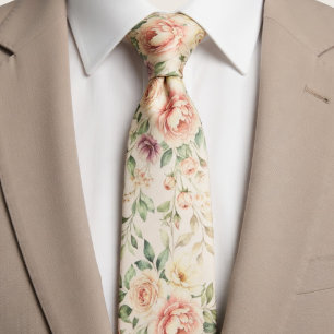 Soft Peach Rose Floral Tie