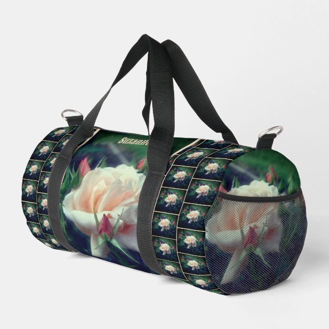 Soft Peach Rose Flower Nature Personalised Duffle Bag (Right Corner)