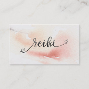 *~* Soft Peach Salmon Pastel Black Glitter REIKI Business Card