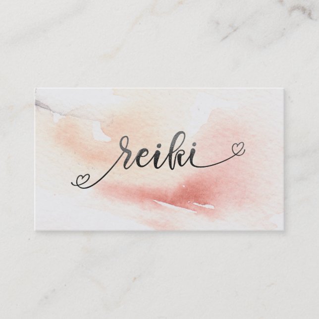 *~* Soft Peach Salmon Pastel Black Glitter REIKI Business Card (Front)