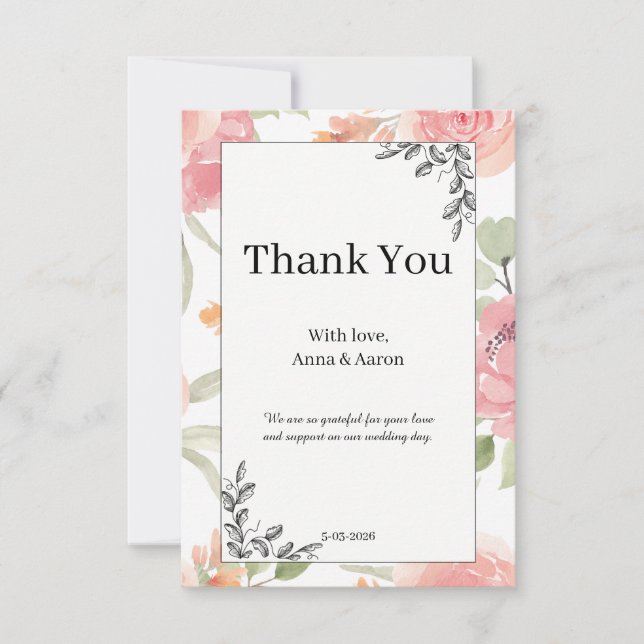 Soft Peach Spring Garden Wedding Thank You  Card (Front)