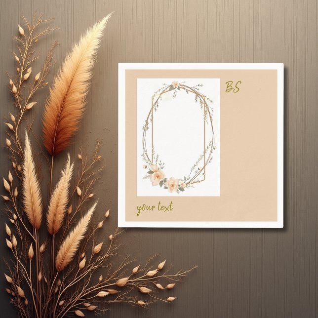 soft peach tone rustic minimal floral monogram  napkin (Creator Uploaded)