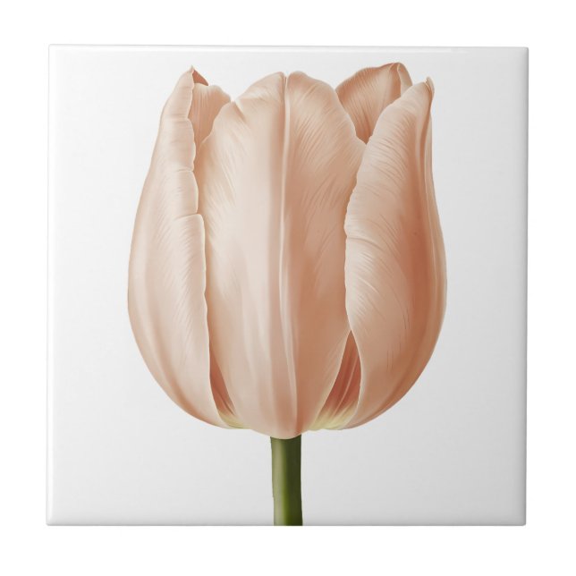 Soft Peach Tulip Botanical Art Design Tile (Front)