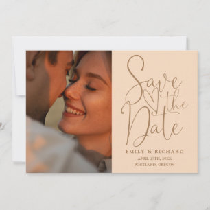 Soft Peach Wedding 2 Photo Elegant Script Save The Date